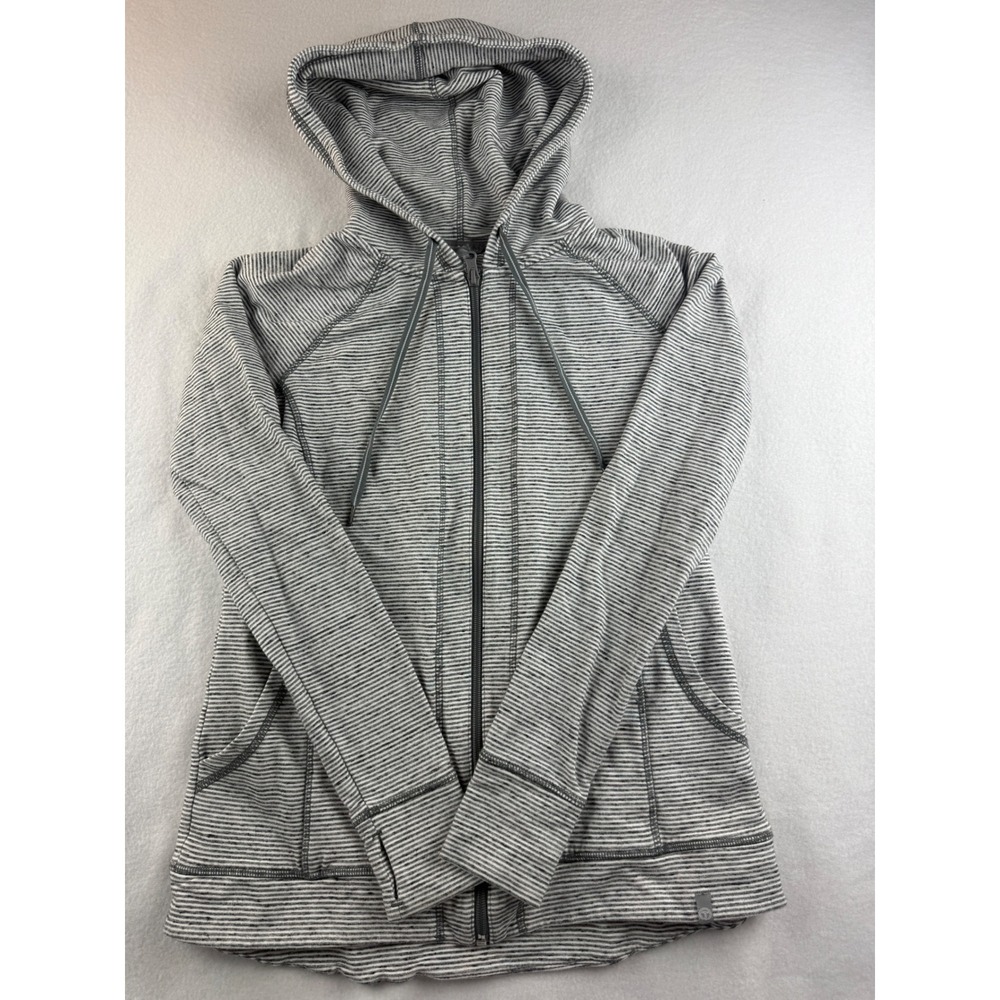 Talbots Womens Striped Full Zip Hoodie Jacket XS Gray White Cotton‎ Blend